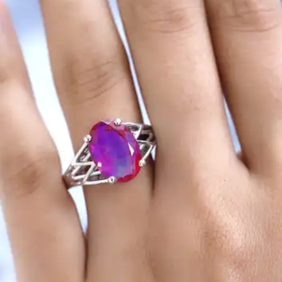 Rare Volcanic Quartz  Ring in Platinum Over Sterling Silver 6.40 ctw - Picture 2 of 10